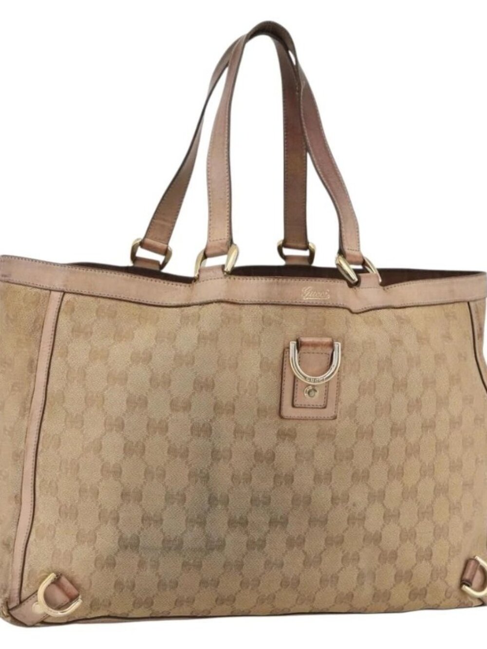 GUCCI GG Canvas Abbey Tote Bag Beige Gold 141472 Auth BSZ183